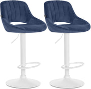 Set van 2 Barkrukken Milet Fluweel blauw,Metaal mat wit blau