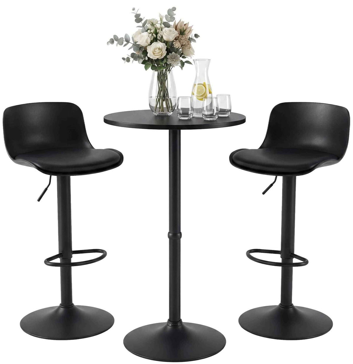 2er Bartisch Set Velor Kunstleder schwarz