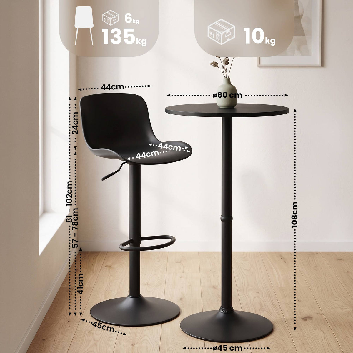 2er Bartisch Set Velor Kunststoff schwarz