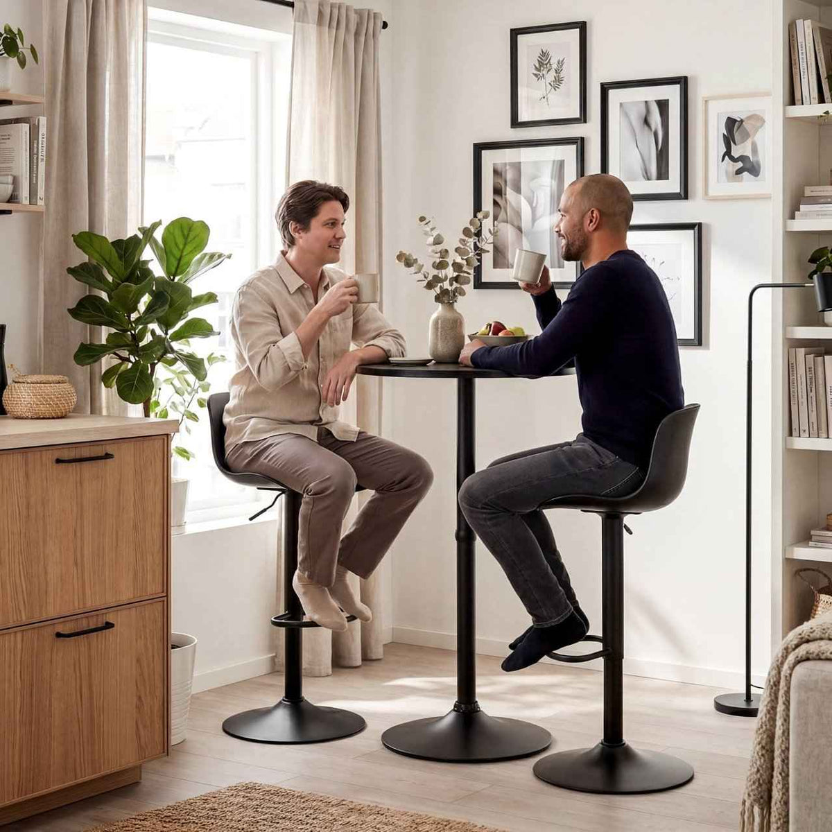 2er Bartisch Set Velor Kunstleder schwarz