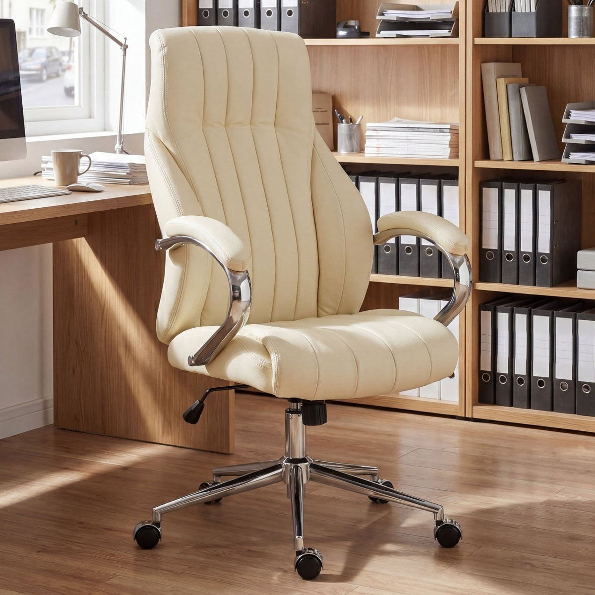 Bürostuhl Wigan Echtleder creme