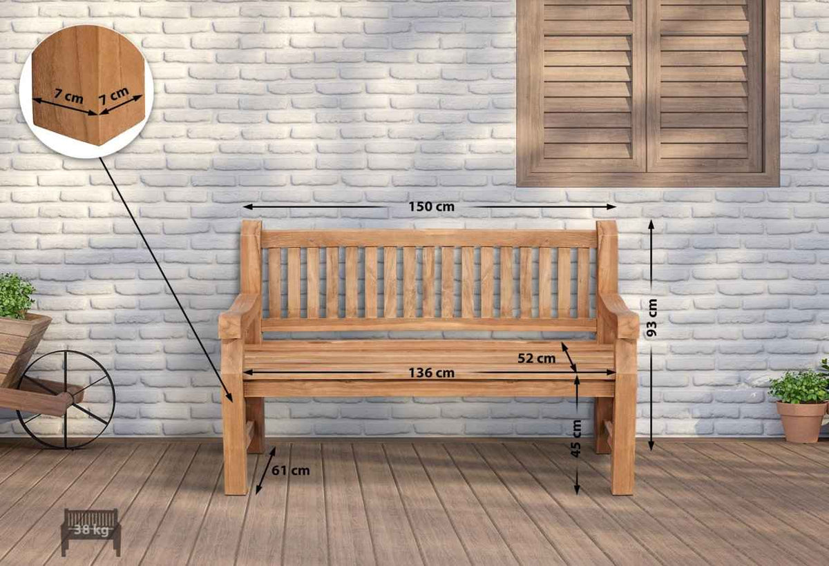 Teakbank Daxon mit Sitzkissen 150 cm dunkelgrau