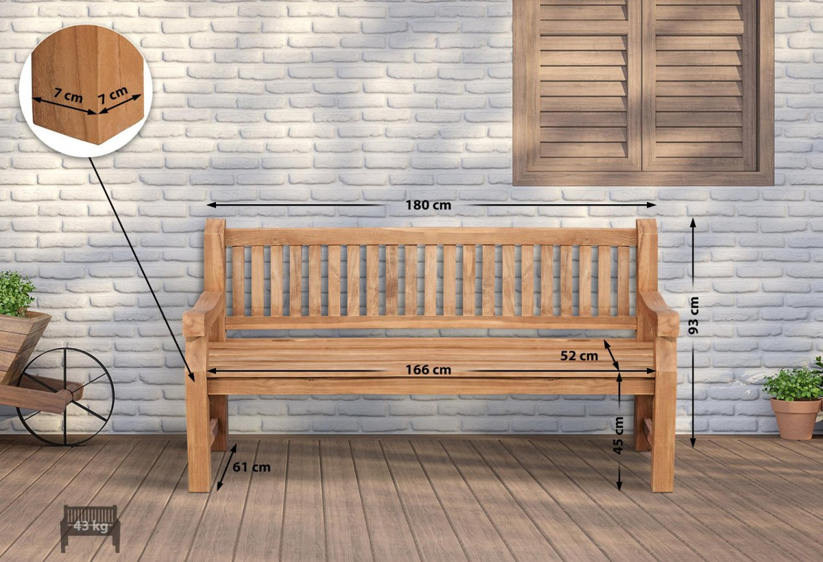 Teakbank Daxon mit Sitzkissen 180 cm dunkelgrau