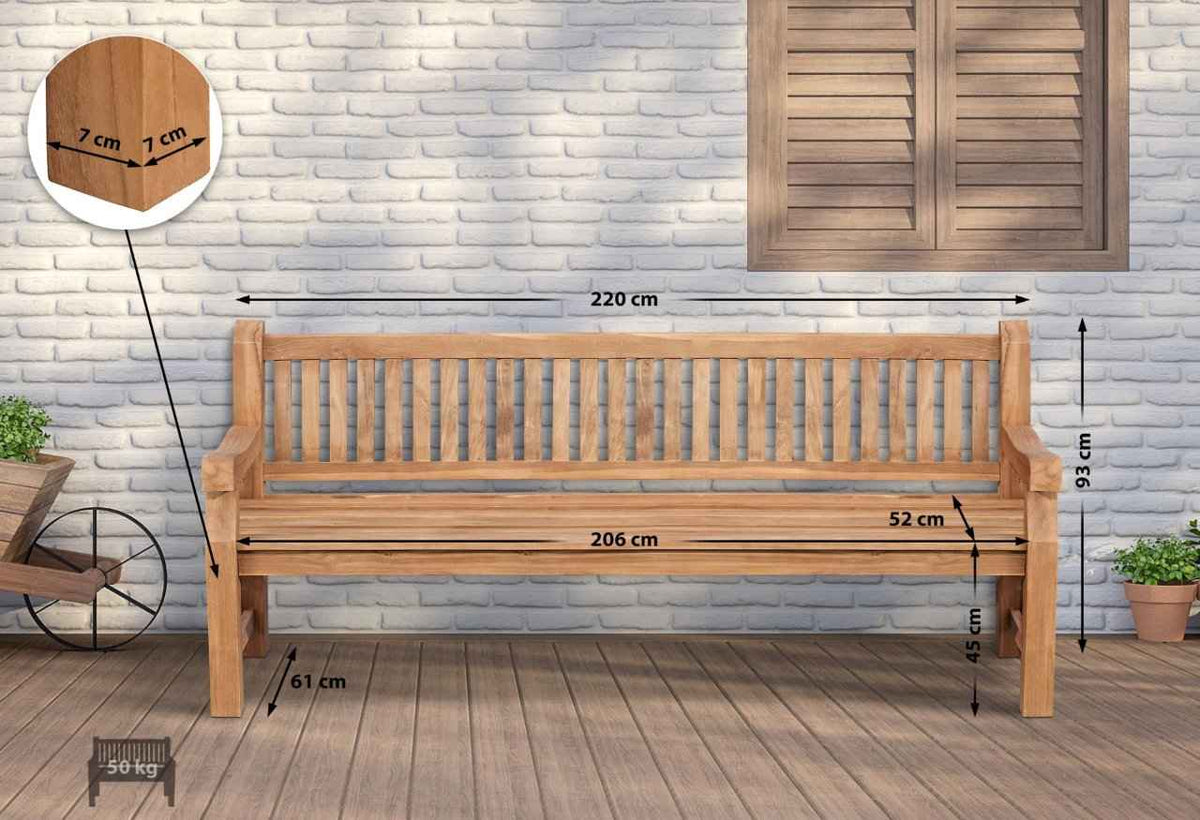 Teakbank Daxon mit Sitzkissen 220 cm dunkelgrau