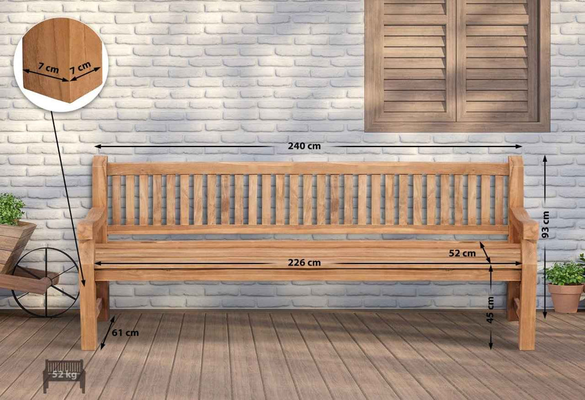 Teakbank Daxon mit Sitzkissen 240 cm dunkelgrau