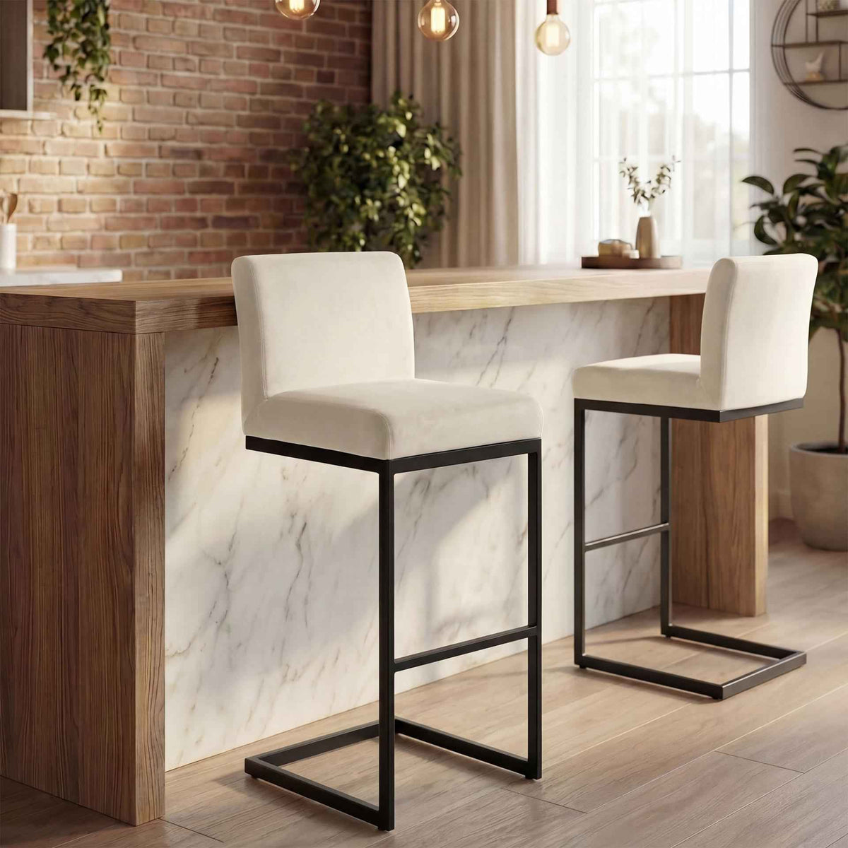 2er Set Barhocker Hopewell Samt B creme