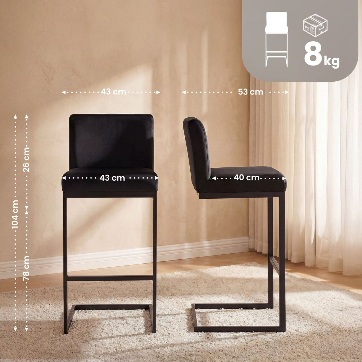 2er Set Barhocker Hopewell Samt B schwarz
