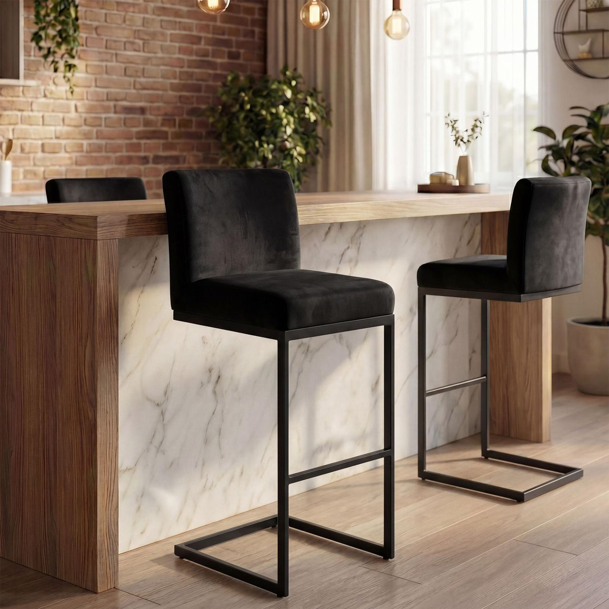2er Set Barhocker Hopewell Samt B schwarz