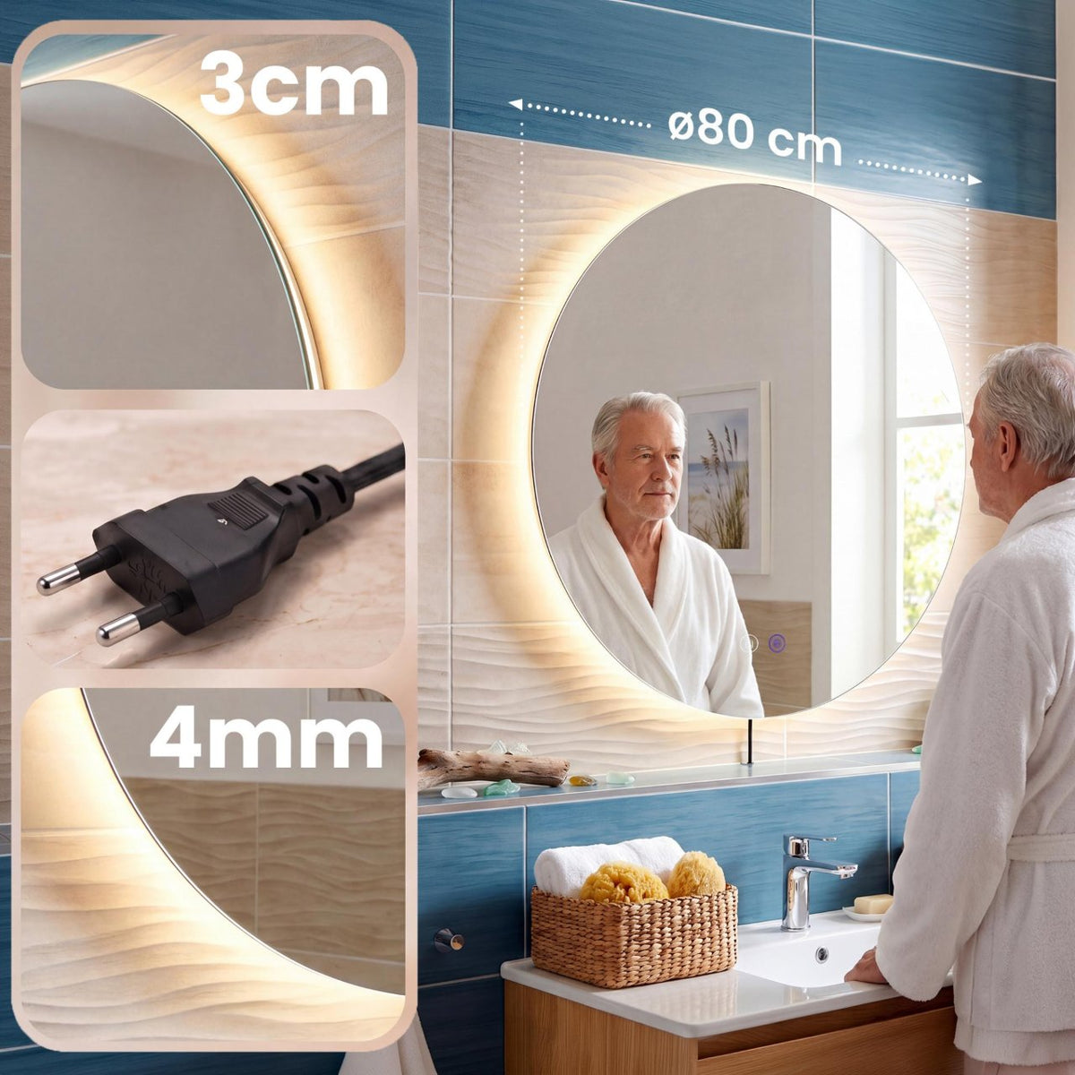 Badkamerspiegel Vendula Ø 80 cm klarglas