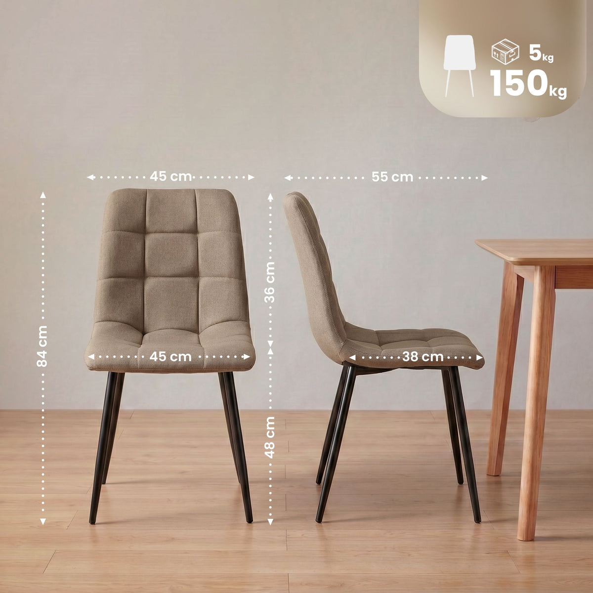 4er Set Esszimmerstühle Asti Stoff taupe