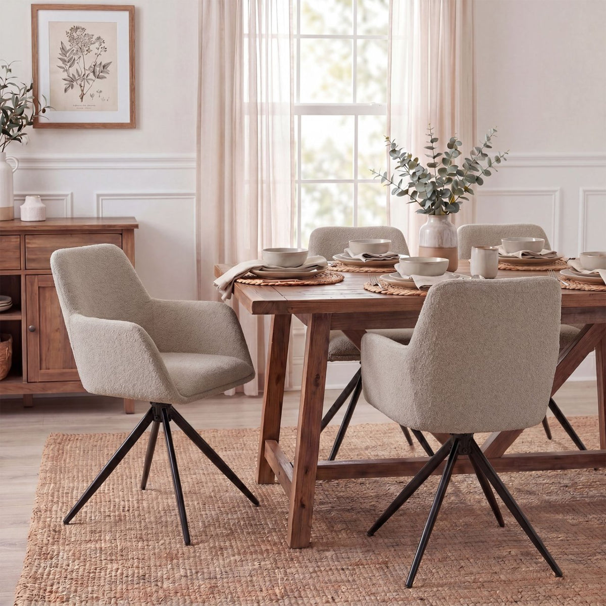 Eetkamerstoel Olema Teddy stof taupe taupe
