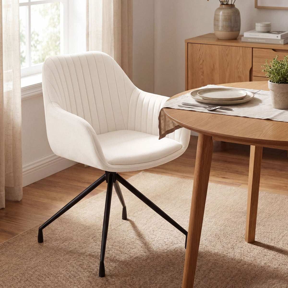 Set van 2 eetkamerstoelen Welby creme,Fluweel creme