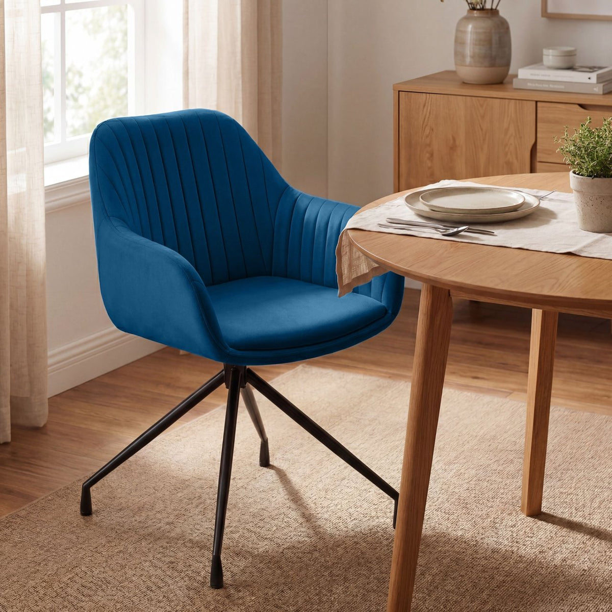 Set van 2 eetkamerstoelen Welby donkerblauw,Fluweel dunkelblau