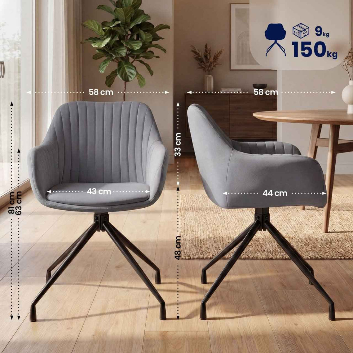 Set van 2 eetkamerstoelen Welby donkergrijs,Fluweel dunkelgrau