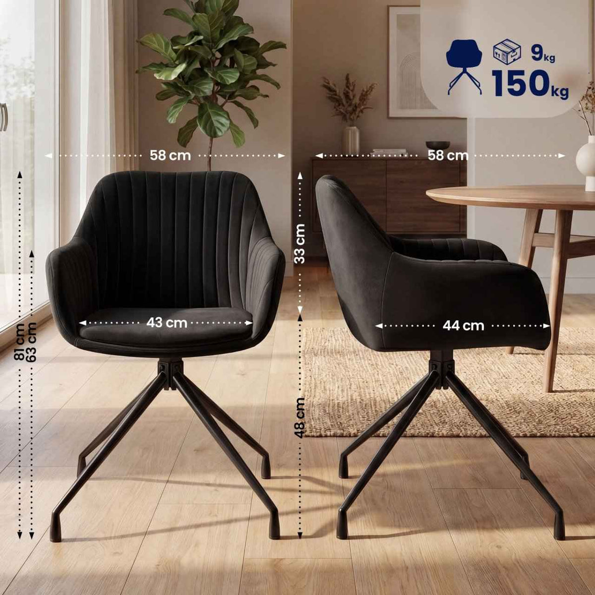 Set van 2 eetkamerstoelen Welby zwart,Fluweel schwarz