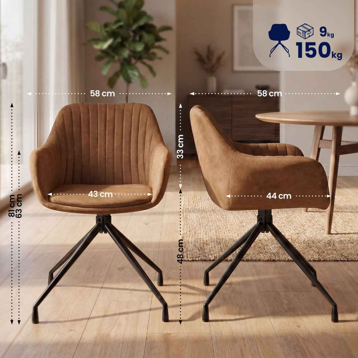 Set van 2 eetkamerstoelen Welby licht bruin,Vintage kunstleer hellbraun