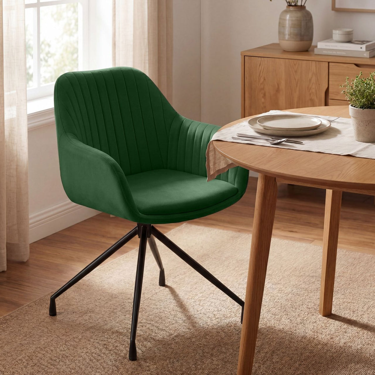 Set van 2 eetkamerstoelen Welby groen,Fluweel grün