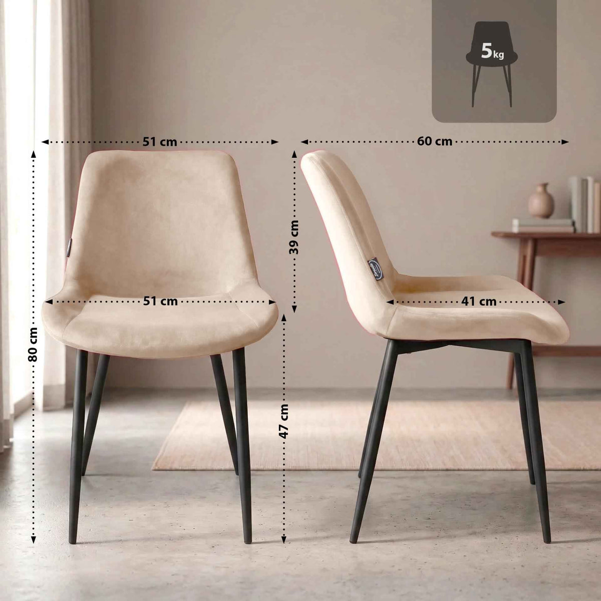 Victoria Eetkamerstoelen Fluweel - Set van 4 creme creme