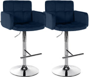 2er Set barkrukken Los Angeles fluweel blauw,chroom blau