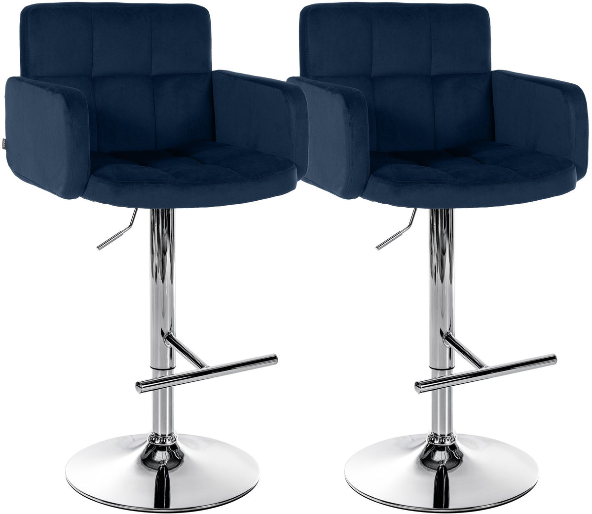 2er Set barkrukken Los Angeles fluweel blauw,chroom blau