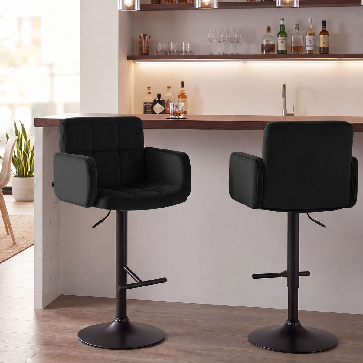 Barhocker Los Angeles Samt schwarz schwarz