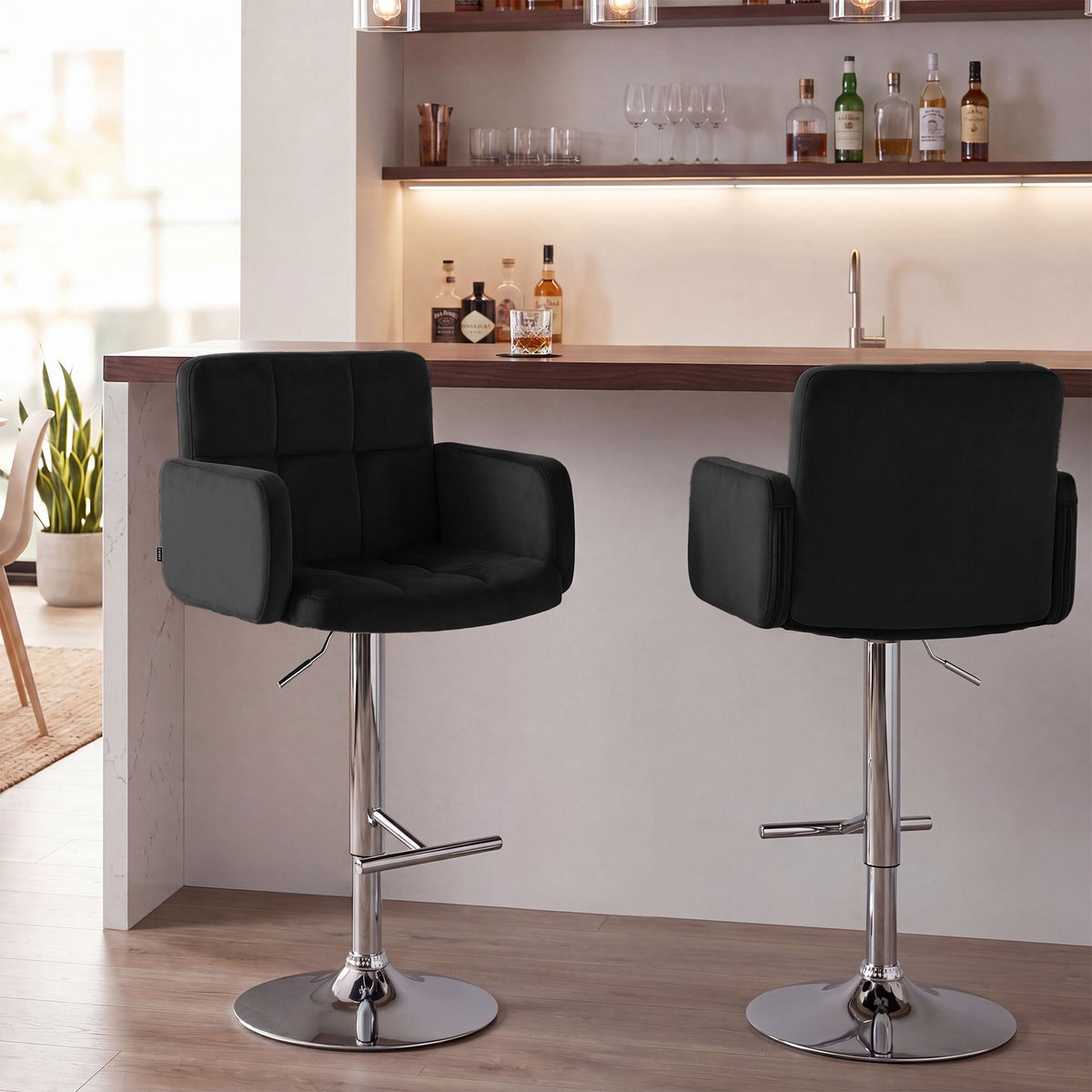 Barhocker Los Angeles Samt chrom schwarz