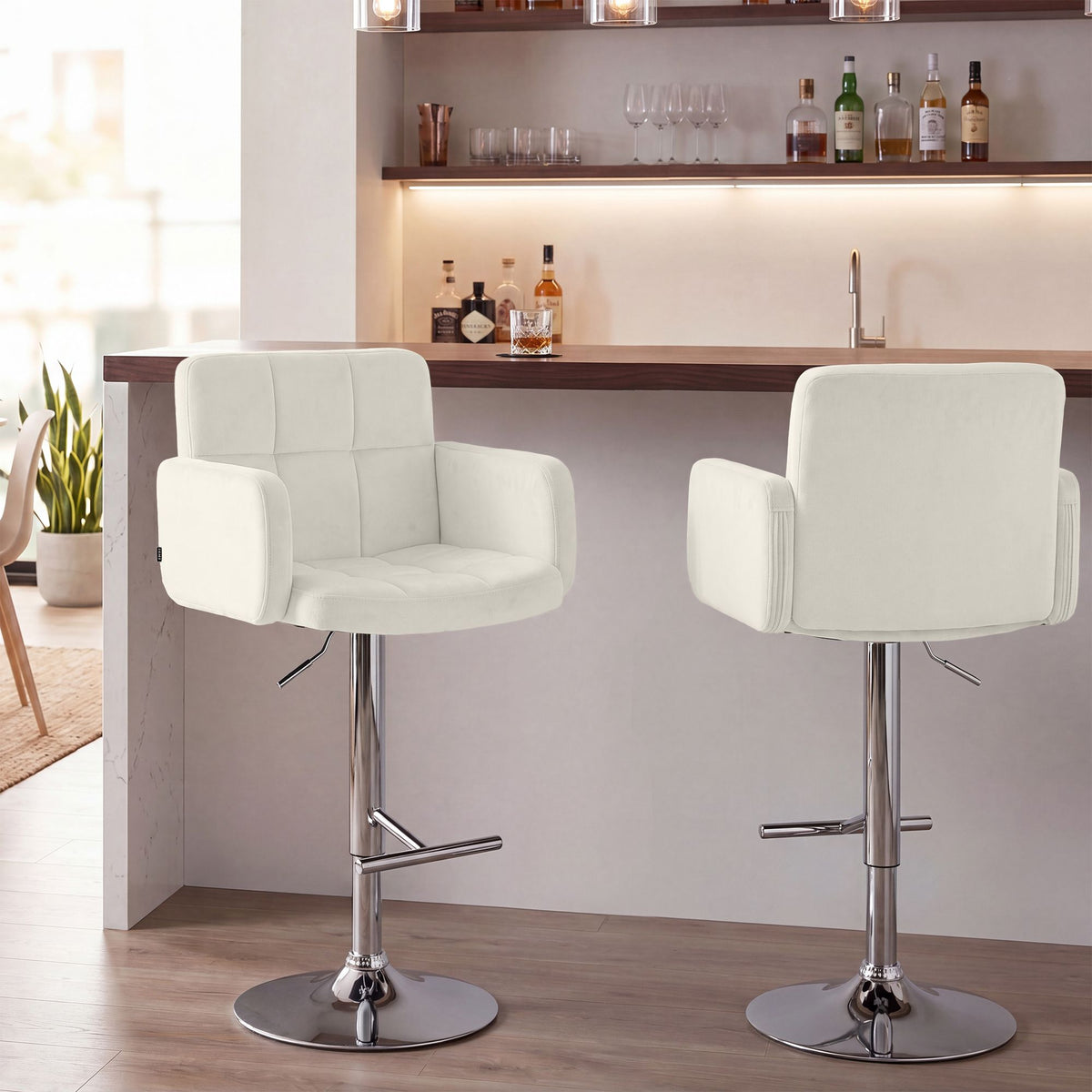 Barhocker Los Angeles Samt chrom creme