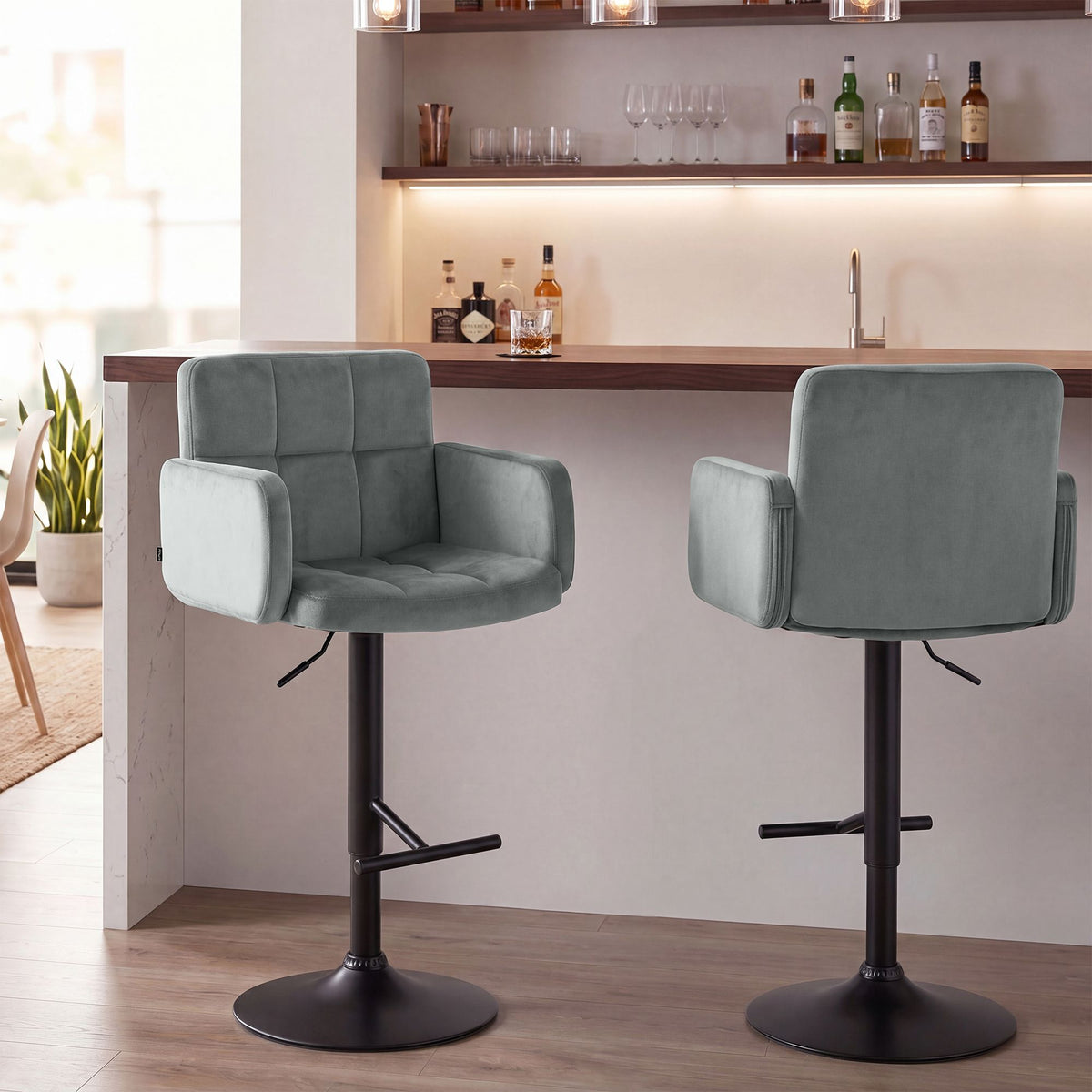 Barhocker Los Angeles Samt schwarz grau