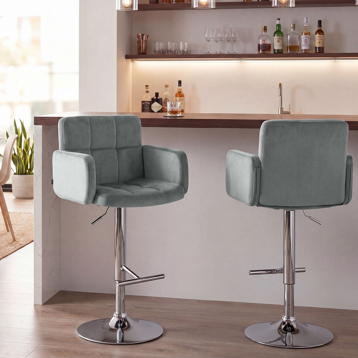 Barhocker Los Angeles Samt chrom grau