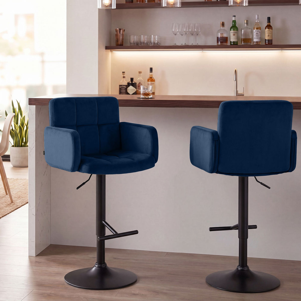 Barhocker Los Angeles Samt schwarz blau