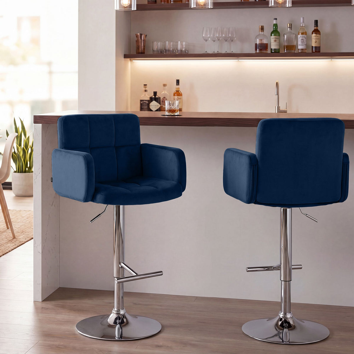 Barhocker Los Angeles Samt chrom blau