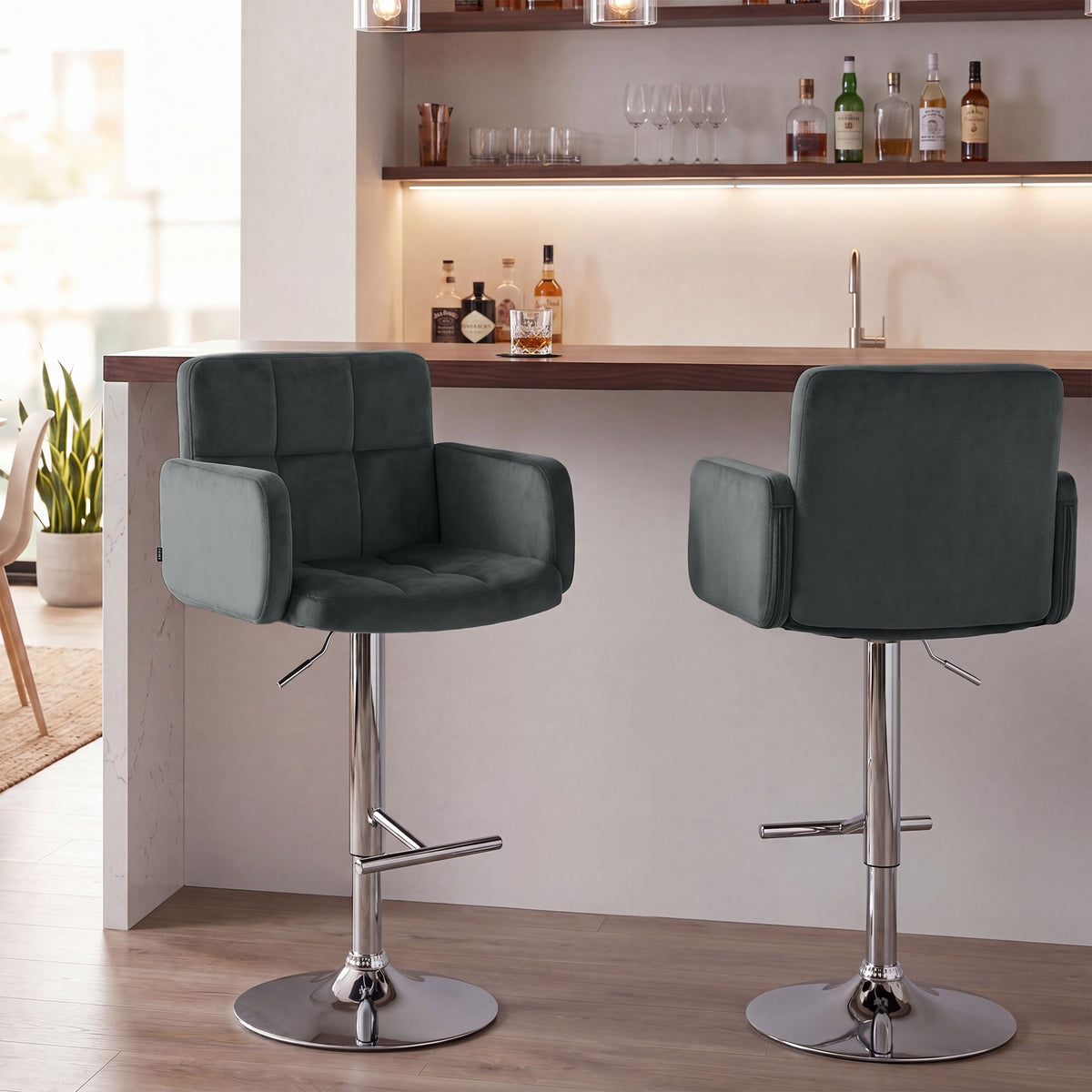 Barhocker Los Angeles Samt chrom dunkelgrau