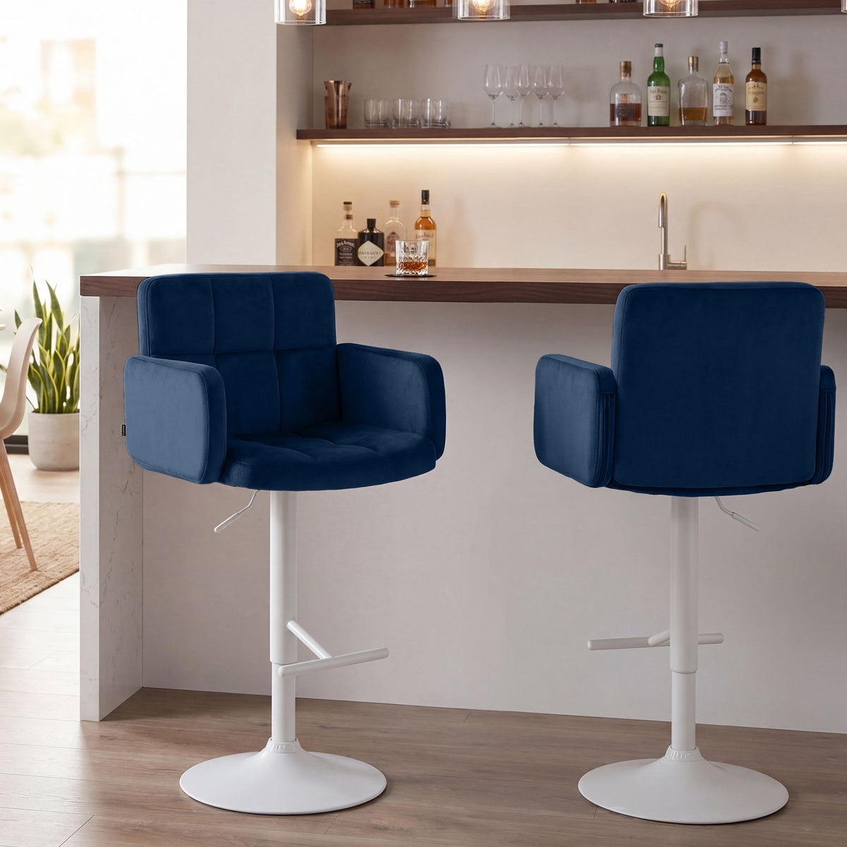 Barhocker Los Angeles Samt weiß blau