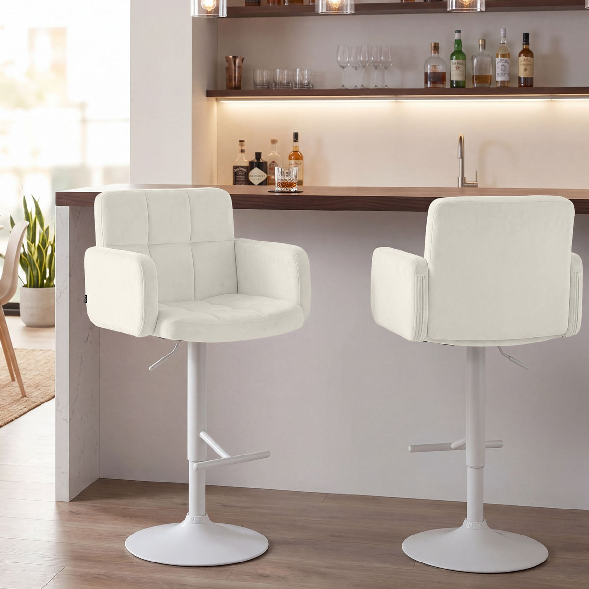 Barhocker Los Angeles Samt weiß creme