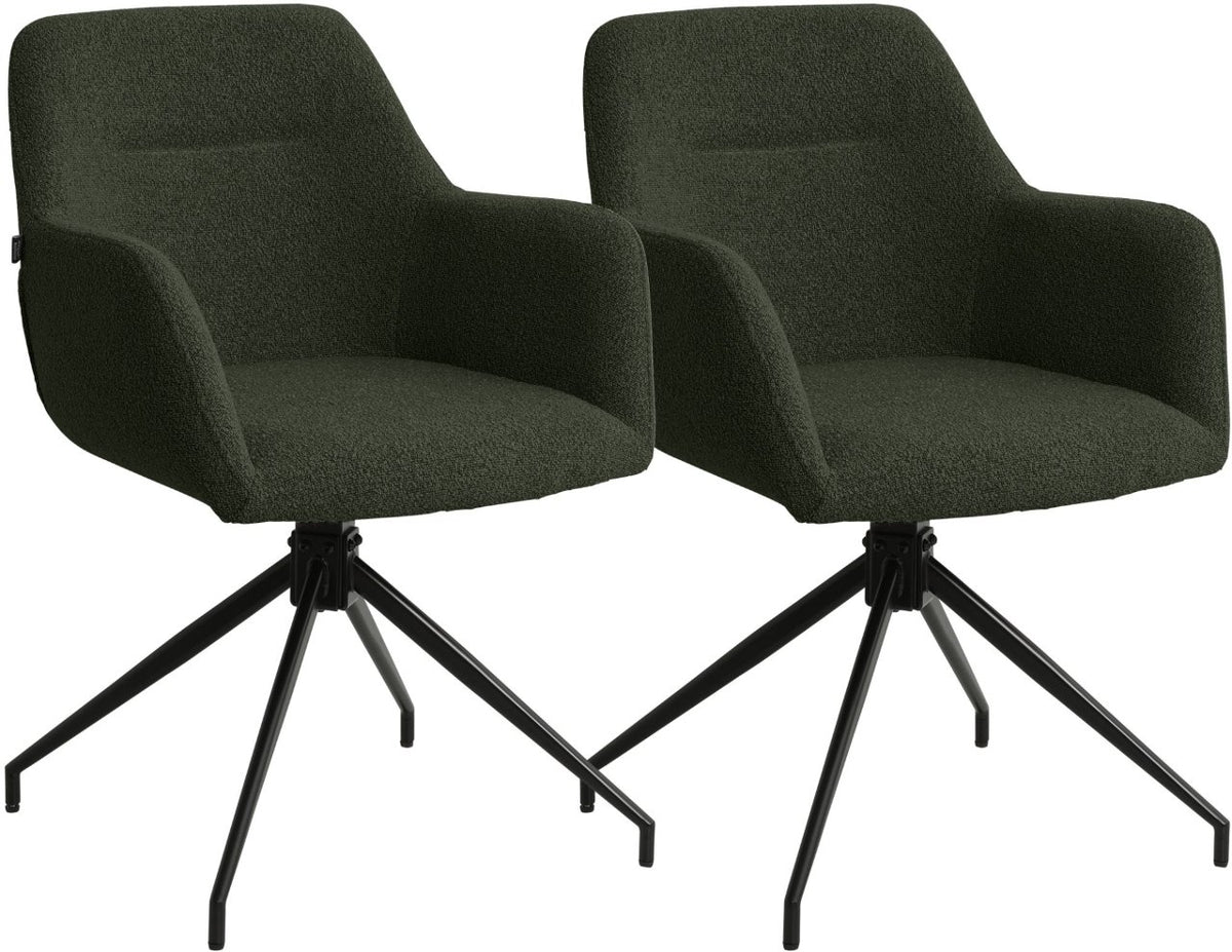 Set van 2 Eetkamerstoelen Merlinda met teddy stof donkergroen dunkelgrün