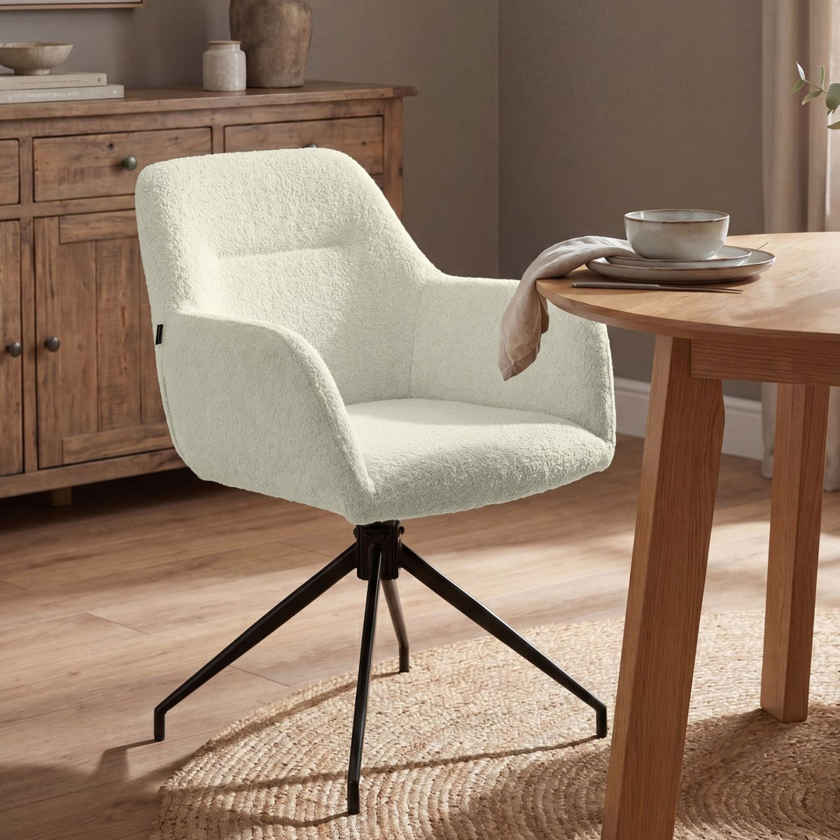 Esszimmerstuhl Merlinda Stoff Teddy creme