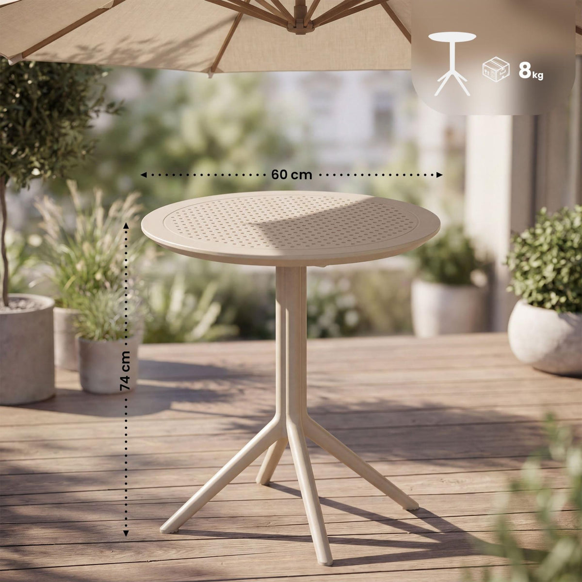 Klaptafel Sky taupe,rond taupe