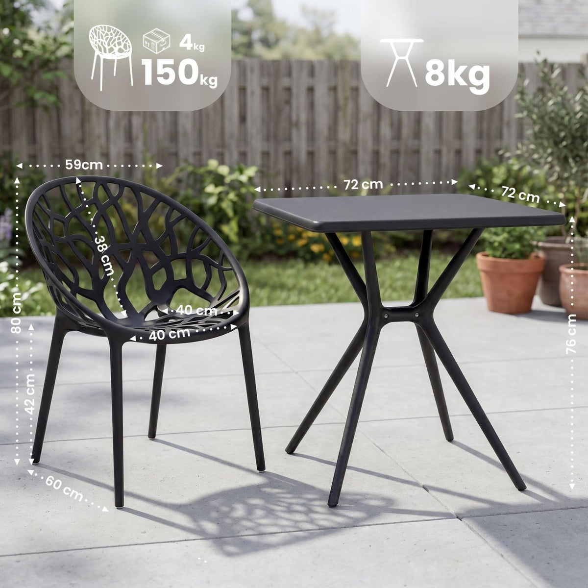 Tuinmeubelset Lumera met 2 stoelen zwart schwarz