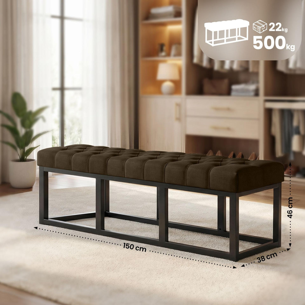 Zitbank Amun stof met zwart onderstel bruin,150 cm braun