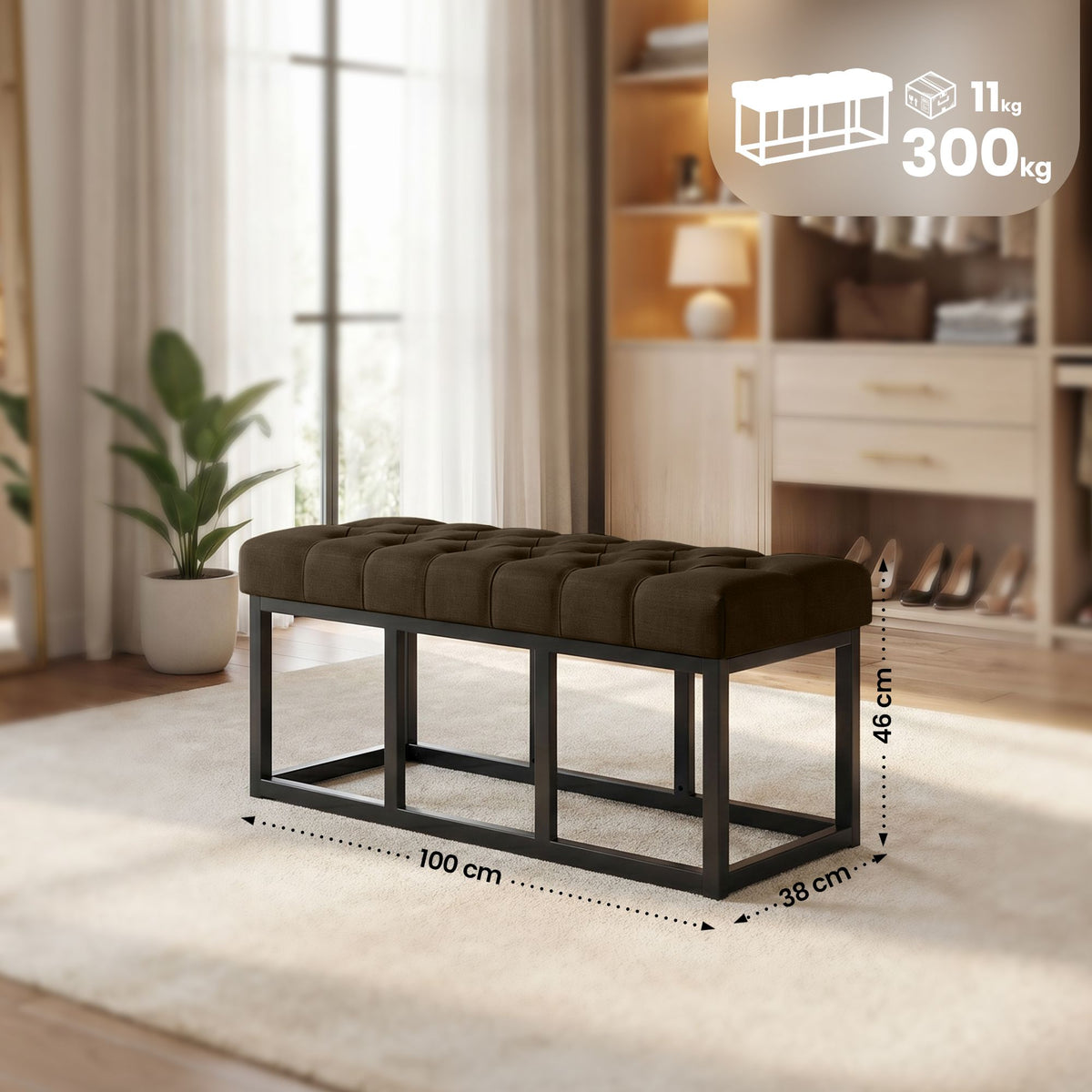 Zitbank Amun stof met zwart onderstel bruin,100 cm braun