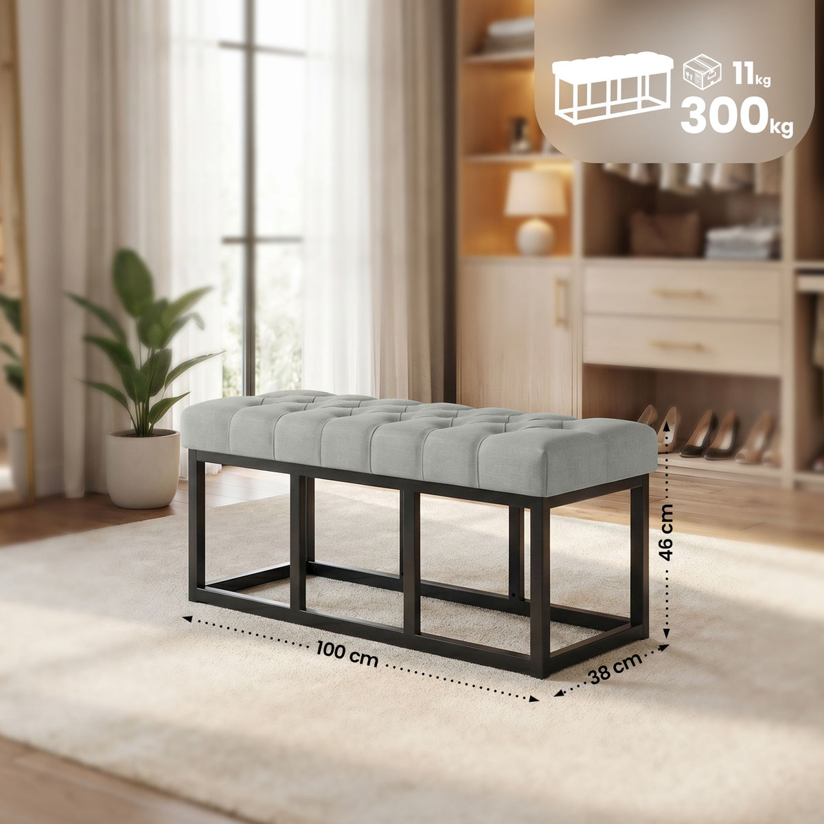 Zitbank Amun stof met zwart onderstel grijs,100 cm grau
