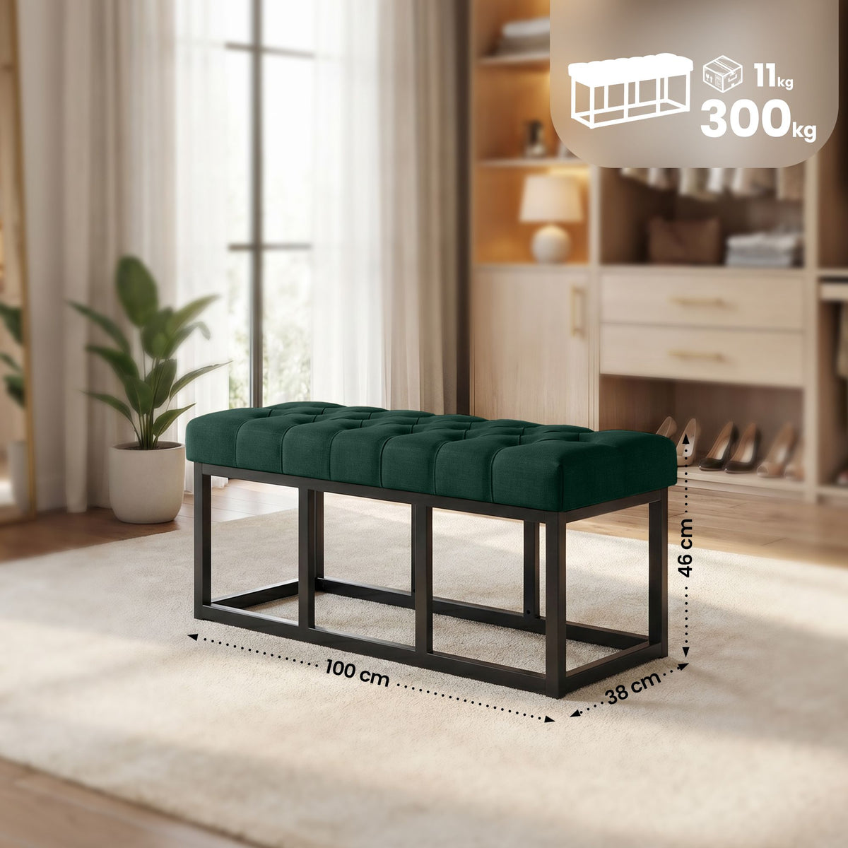 Zitbank Amun stof met zwart onderstel groen,100 cm grün