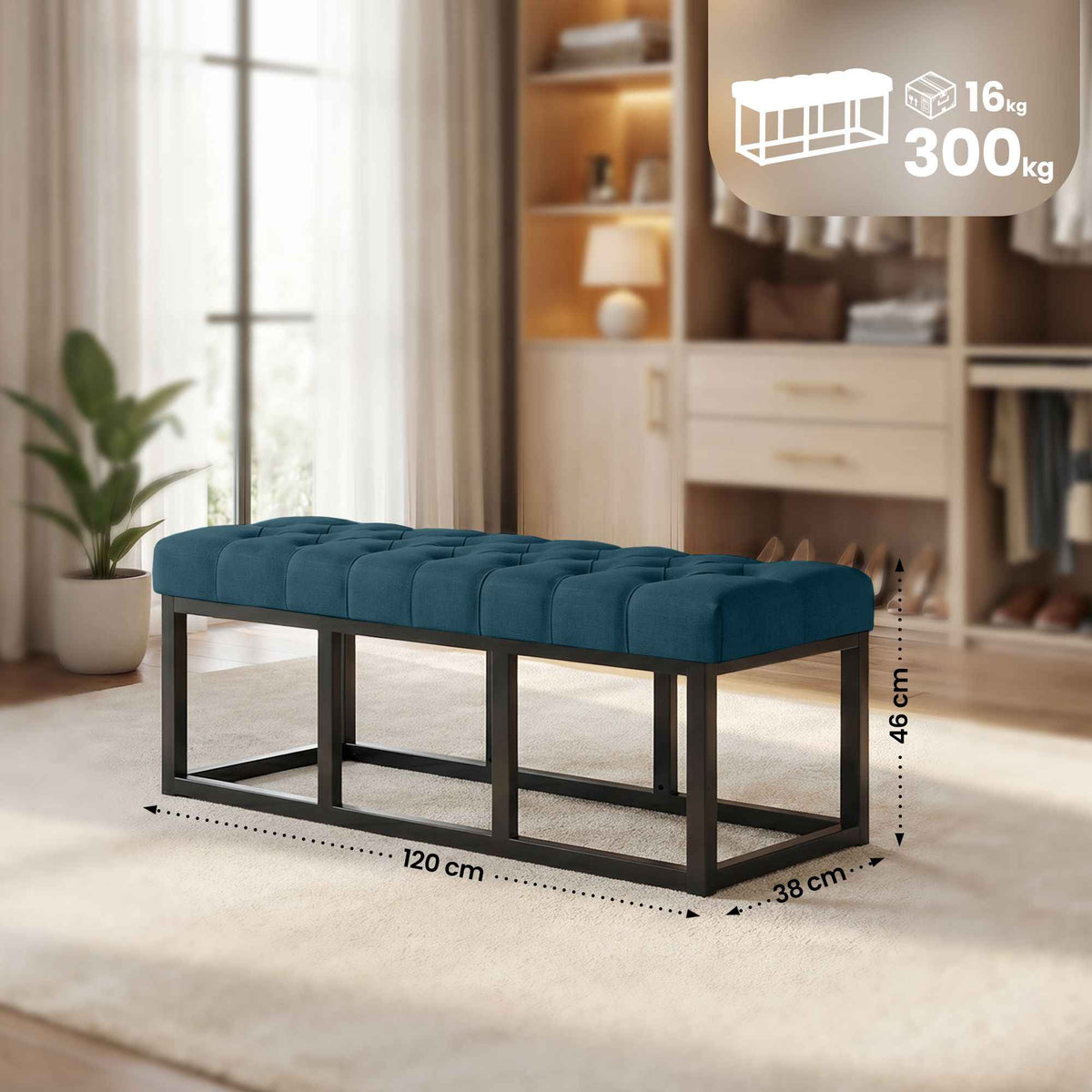 Zitbank Amun stof met zwart onderstel blauw,120 cm blau
