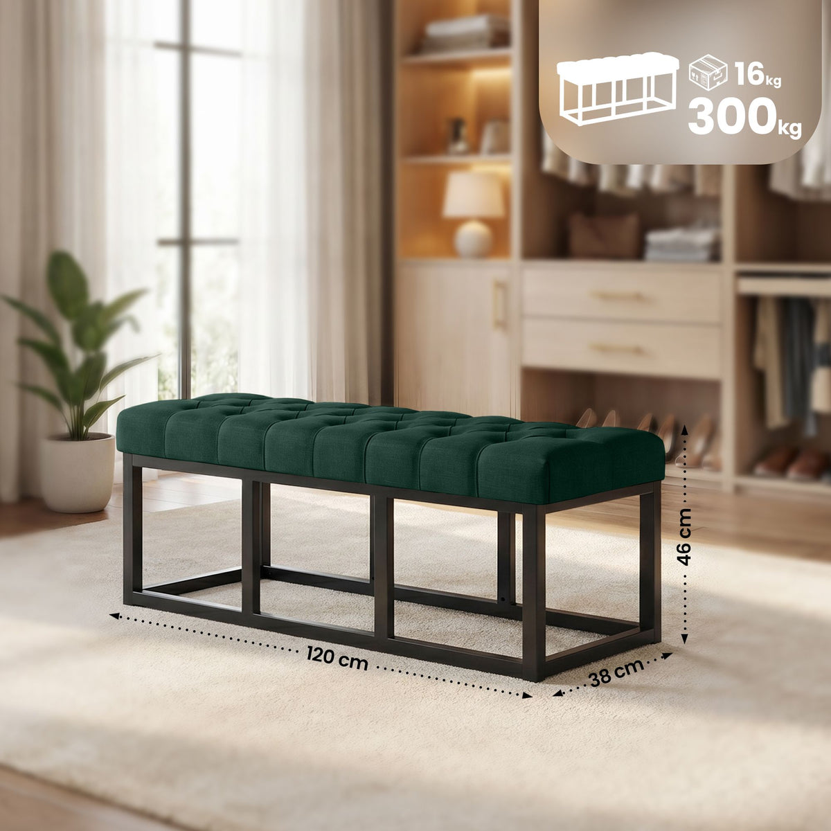 Zitbank Amun stof met zwart onderstel groen,120 cm grün