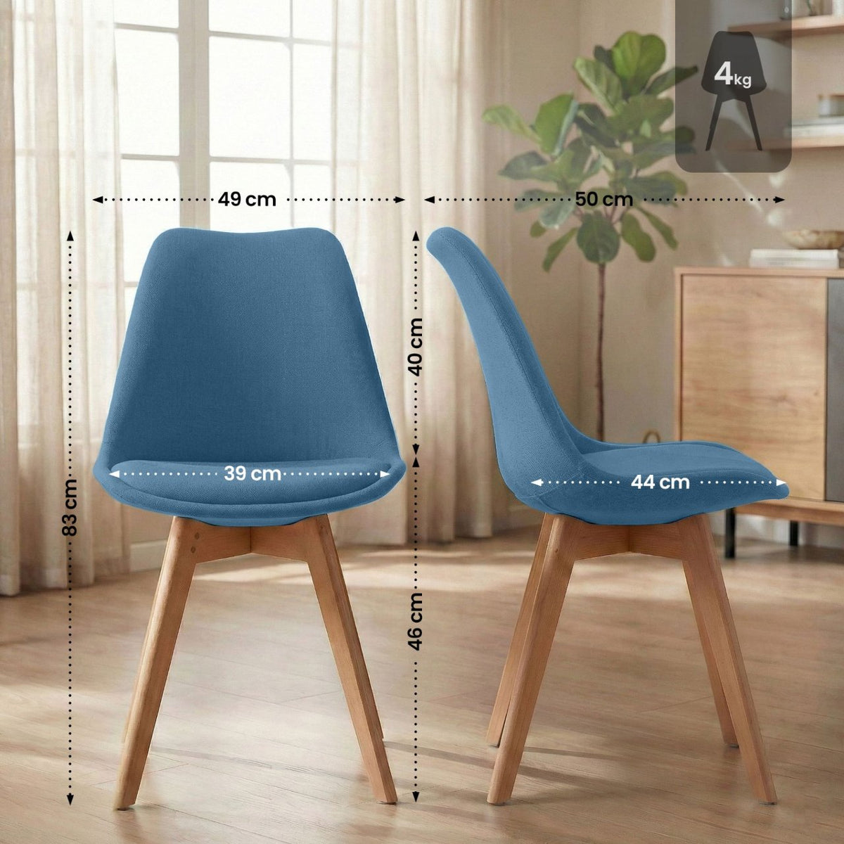 4er Set Stuhl Linares Stoff blau