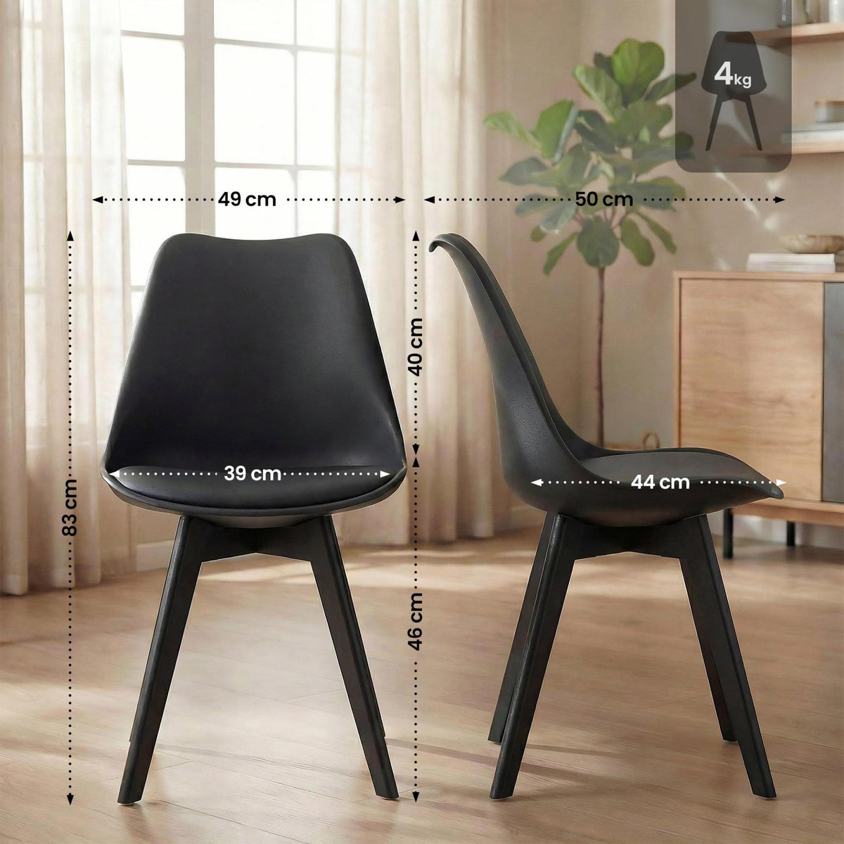 4er Set Stuhl Linares Kunststoff schwarz/schwarz