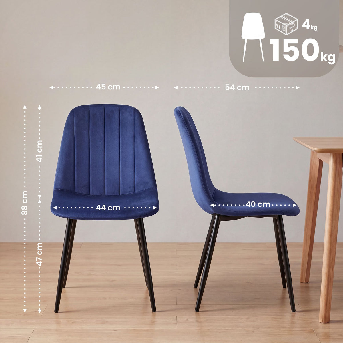 Set van 4 eetkamerstoelen Baxter fluweel blauw blau