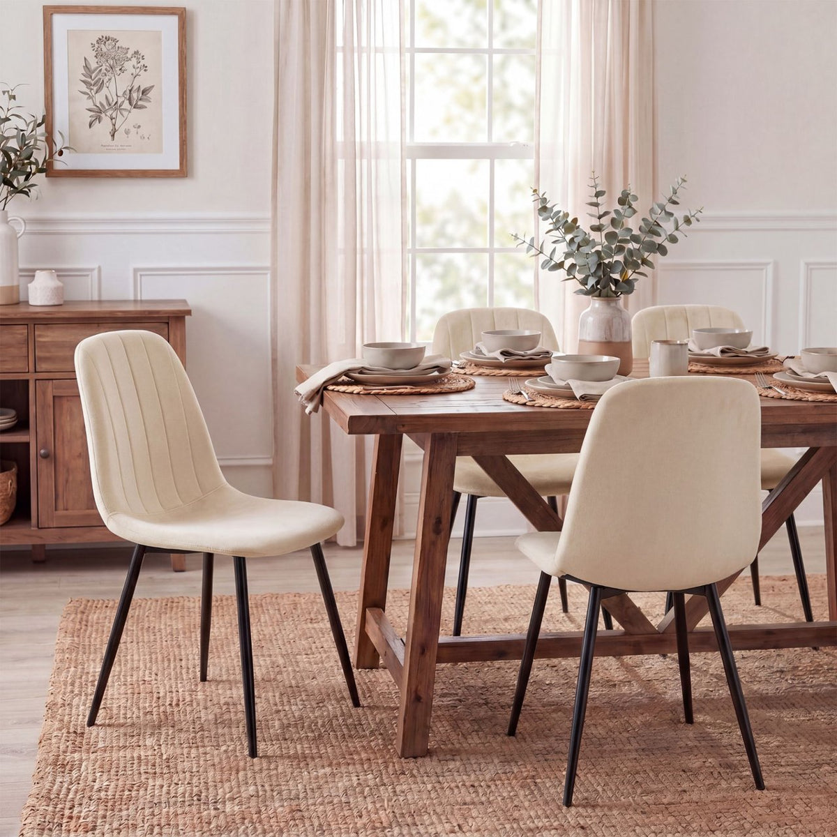 Set van 4 eetkamerstoelen Baxter fluweel creme creme