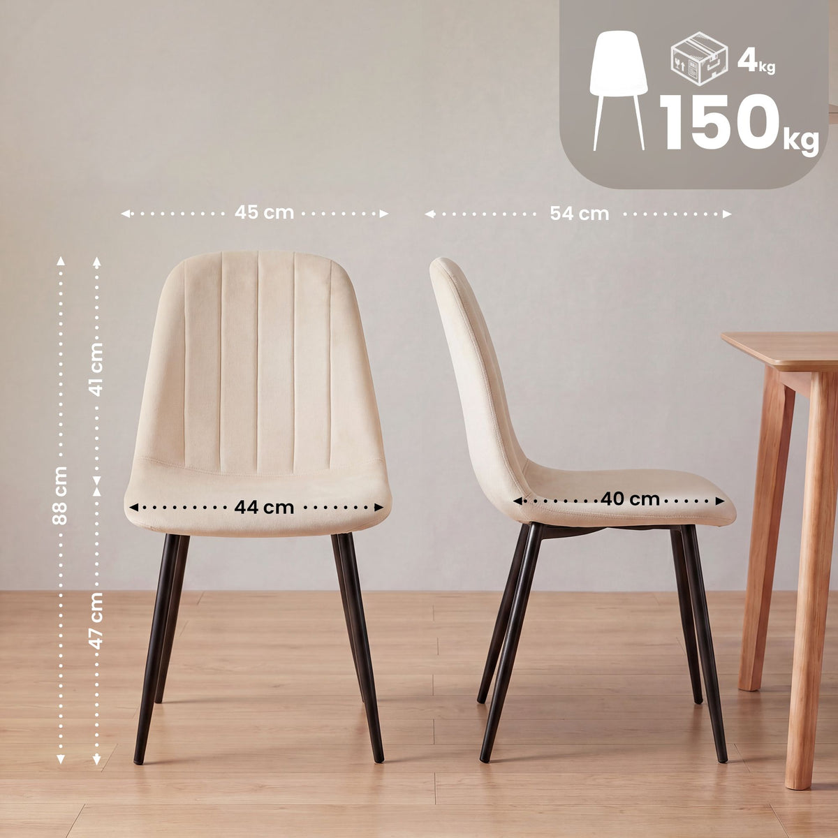 Set van 4 eetkamerstoelen Baxter fluweel creme creme