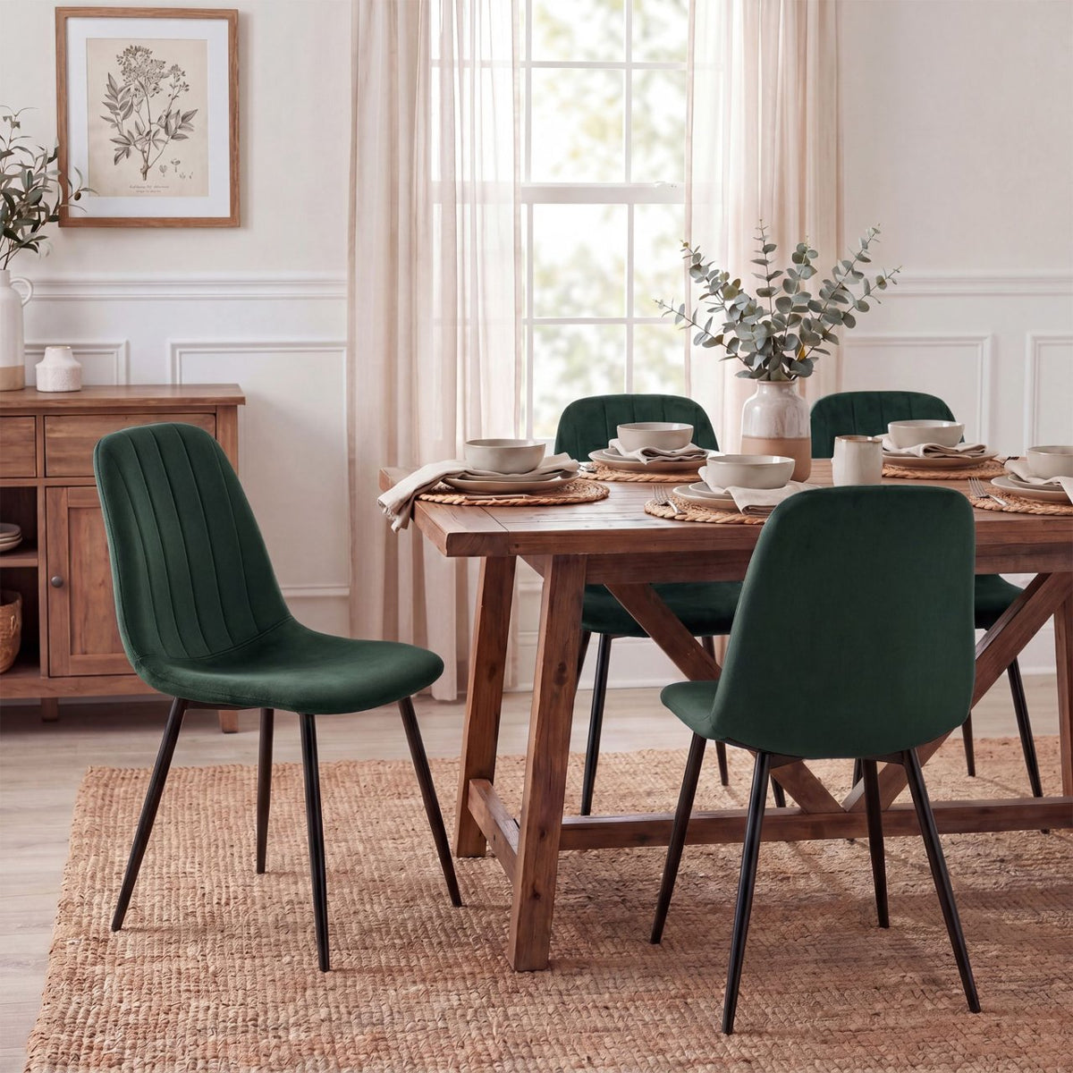 Set van 4 eetkamerstoelen Baxter fluweel groen grün